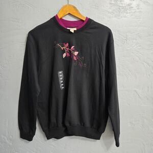 Top Stitch by Morning Sun Black/Purple sweatshirt with Leaves Design Woman's L